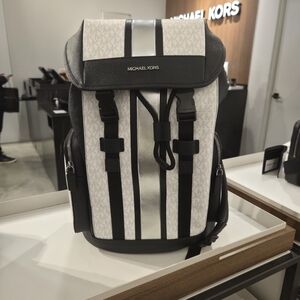 Michael Kors Cooper Medium Metallic Striped Logo backpack Black $498